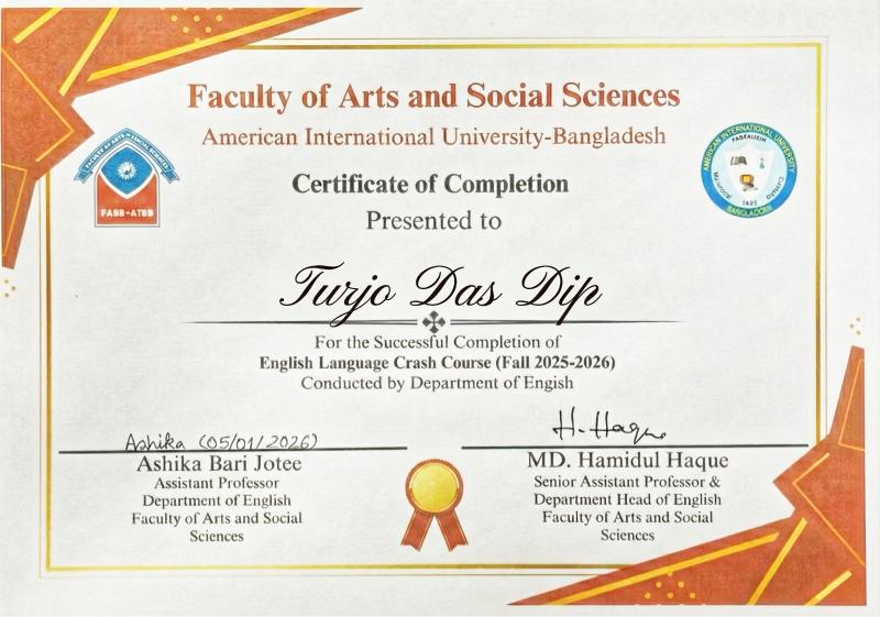 Certificate of English Language Crash Course